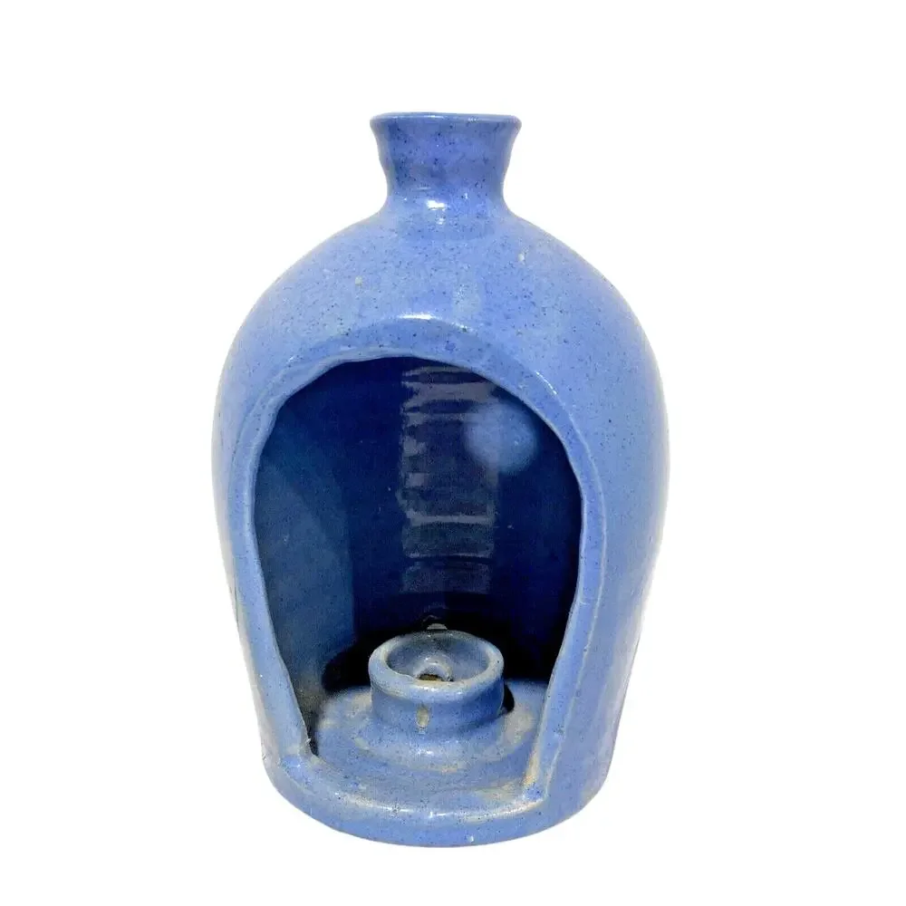 Studio Pottery Candle Holder Wall Sconce Primitive Farmhouse Blue Cottage Decor